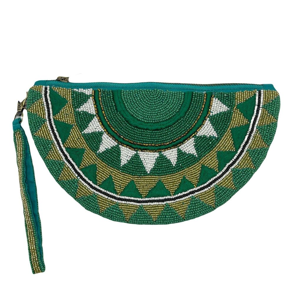 Crescent Beaded Wristlet Green
